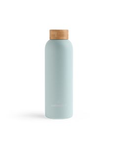 a light blue water bottle with a wooden lid on a white background thermos are also available