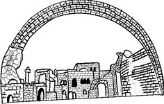 a drawing of an arch in the shape of a city