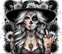 Skeleton Sayings, Day Of Dead Tattoo, Sugar Skull Art Drawing, Sugar Skull Artwork, Sublimacion Ideas, Mexican Culture Art, Gothic Fantasy Art, Witchy Wallpaper, Sugar Skull Art