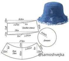 a blue hat is shown with measurements for it