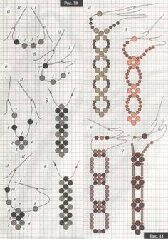 several different types of beaded bracelets on a piece of paper with numbers and symbols