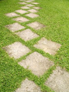 a stone path in the grass