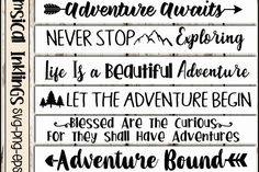 the adventure quote is shown in black and white, with an arrow pointing to it