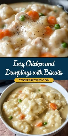 chicken and dumplings with biscuits in a bowl