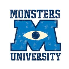 monsters university logo with an eye in the center and words monster's on it