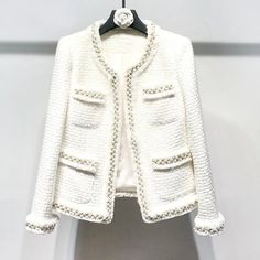 SKU:4000035329874 Decoration: Beading Thickness: STANDARD Material: COTTON Material: Polyester Pattern Type: Solid Sleeve Length(cm): Full Outerwear Type: Jackets Gender: Female / Adult Release Date: FW2022 Clothing Length: Regular Type: Slim Item Type: Outerwear & Coats Model Number: WT0098 Collar: O-Neck Closure Type: Covered Button Sleeve Style: Regular size: XS / S / M / L / XL / XXL Fabric: Wool Color Classification:White Item number: WT0098 S Shoulder 38 / Bust 90 / Length 57 / Sleeve Leng Tweed Women, White Tweed Jacket, Womens Tweed Jacket, Cheap Jacket, Chanel Jacket, Beaded Jacket, White Tweed, Classic Jacket, Women Jacket