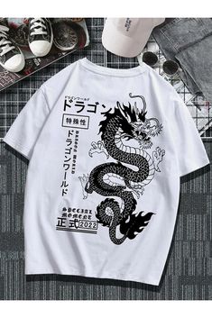 Dragon Graphic, Men Fabric, Shirt Design Inspiration, Streetwear Tops, Dragon Print, Casual Summer Tops, Shorts Pants, Print Graphic, Mens Graphic Tee