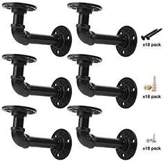 six black metal wall mounted brackets with screws