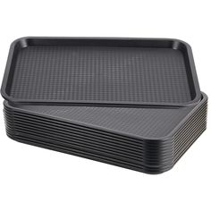 two black rectangular trays sitting on top of each other