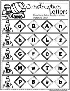 the construction letter worksheet is shown in black and white, with an image of a