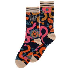 Put your feet up and get cozy with this collection of bright and colorful socks - just the thing to keep you warm and ready for heading out or staying in. Made from a blend of cotton and nylon, there’s a hint of stretch in these one-size fits most socks so that when you pull them on, they stay put and feel great. Bless your cotton socks! DetailsOne size fits mostBright and colorful illustrations DimensionsApprox. 3" x 14"Material71% Cotton18% Nylon 8% Polyester 2% Spandex 1% RubberCare TipsMachi Sock Snake, Jute Beach Bag, Canvas Book Bag, Headband Display, Rainbow Keychain, Recycled Gifts, Champagne Flute Set, Holiday Socks, Design And Illustration