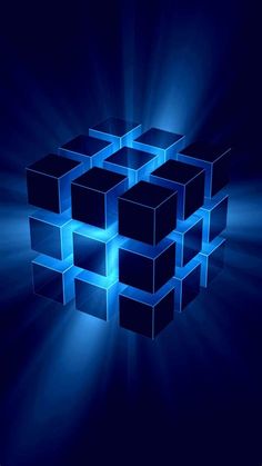 an abstract blue background with cubes in the center and light coming from behind it