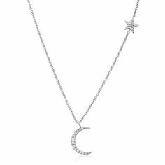 Moon and Star Diamond Necklace- White Gold-Liven Co-Swag Designer Jewelry Star Diamond Necklace, Stars Jewelry, Moon And Star Necklace, Diamond Star Necklace, Moon Necklace Silver, Star And Moon Necklace, Mini Moon, Celestial Jewelry, Moon And Star