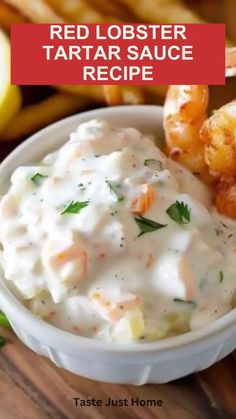 red lobster tartar sauce recipe in a bowl with shrimp