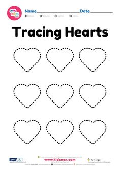 tracer worksheet for valentine's day with hearts