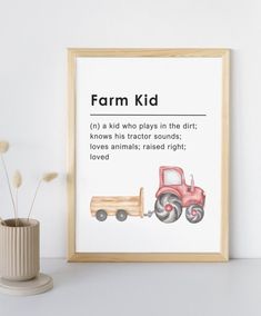 "Farm Kid Definition Wall Decor. Green Tractor. Digital Download. Great to display in a little boys nursery. Designed for regular printer paper printing. 8.5\" x 11\" is the original design. NOTE: this is a digital item and no physical item will be shipped. [DIGITAL DOWNLOAD] ---------------------------------------------------------- How the Instant Download works: After you pay, you will receive an email from Etsy with a link to your downloads. This will be sent to the email that is registered with your Etsy account. You should receive the email within a few minutes. If not, please check your spam folder.   All downloads will also be available in your purchase history. ALL SALES ARE FINAL. Because this listing is a digital download, no refunds can or will be given. If there is an issue wi Red Tractor Nursery, Tractor Themed Nursery, Tractor Nursery Theme, Farm Boy Nursery, Baby Boy Nursery Farm, Tractor Nursery, Farm Nursery Theme, Train Nursery, Wall Decor Green