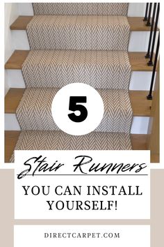 herringbone stair runners you can install yourself Rugs On Stair Landing, Wood Stairs Runner, Rugs For Stairs, Rug On Stairs Carpet Runner, Stair Rug Runner Ideas, Wood Stairs With Runner, Diy Runner On Stairs, Stair Carpet Runner Ideas