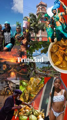 the collage shows images of people in different countries and their cuisines as well as food