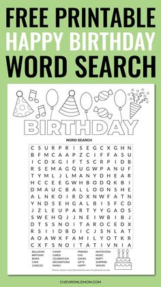 Free printable birthday word search puzzle Game For Party, Word Puzzles For Kids, Program Coordinator, Memory Care Activities, Word Search Puzzles Printables, Colouring Book Pages