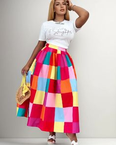 Olivia Mark - Salt Series Rainbow Checkered Midi Skirt Colorful Skirt Outfits, Rainbow Checkered, Skirts Style, Skirt Outfits Aesthetic, Midi Skirts Style, Colorful Skirt, Skirt Ideas, Taylor Outfits, Colorful Skirts