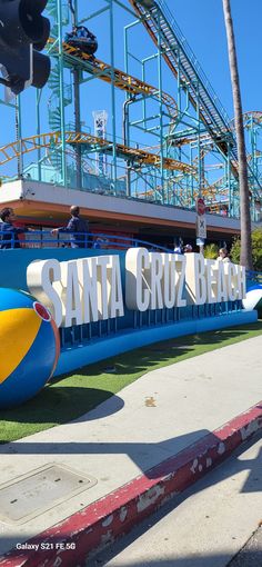 the santa cruz beach water slide is on display