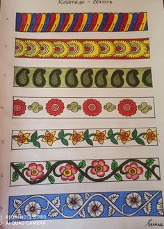 an open book with different designs and colors on the pages, including decorative flowers and leaves