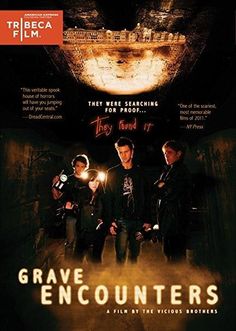 the movie poster for grave encounters with three men standing in front of a dark tunnel