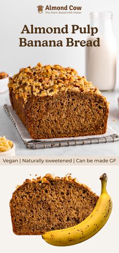 a loaf of banana bread sitting on top of a cooling rack