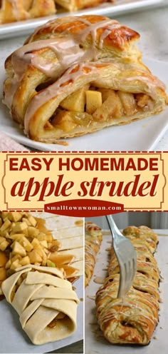 APPLE STRUDEL, Fall recipes, easy breakfast idea German Apple Strudel, Apple Strudel Recipe, Easy Puff Pastry Recipe, Puff Pastry Recipes Dessert, Pastries Recipes Dessert, Strudel Recipes, Cinnamon Glaze, Apple Recipes Easy, Easy Puff Pastry