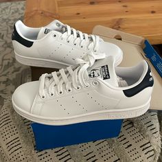 Adidas, Stan Smith Size 7 Women’s New With Tags And Box Color Blue Sam Smith Adidas, Adidas Sam Smith, Adidas Smith, Pretty Shoes Sneakers, Adidas Outfit, Adidas White, Swag Shoes, Shoes Adidas, Box Color