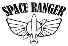 the space ranger logo with an airplane on it's back and words above it