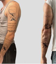 two men with different tattoos on their arms