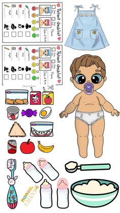 a paper doll with lots of items to make it