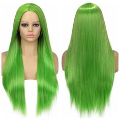 Solid Apple Green Long Synthetic Wig Cosplay Straight Heat Resistant Fake Hair Fake Hair, Middle Part, Wigs For Women, Long Wigs, Grass Green, Straight Wig, Synthetic Wig, Apple Green