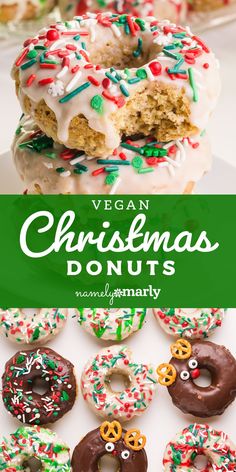 vegan christmas donuts with sprinkles and chocolate