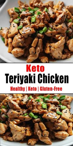 keto teriyaki chicken on a white plate with green onions