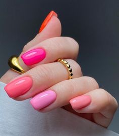 Pink and Orange Nails for the Summer Glasto Nails, Nail Colour, Colour Combos, Gradient Nails, Nails 2024, Orange Nails