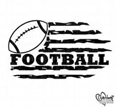 a football ball with the word football on it and an american flag in the background