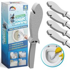 the toilet cleaning tool is set up in front of a box with six pieces of it