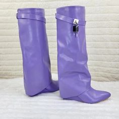 NEW ARRIVALS | Totally Wicked Footwear Jjba Characters, Purple Wedges, Pad Lock, Over Knee Boots, Skirt Heels, Boot Pulls, Thigh Boot, Lilac Purple, Fashion Design Clothes