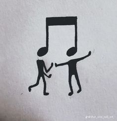 a drawing of two people holding hands with a musical note on the wall behind them