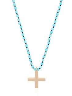 LUIS MORIAS 14K yellow gold Greek Cross with satin finish on a beaded necklace. Features round turquoise beads and black glass beads. Toggle clasp closure. *If you would like a length that is not available in the options provided, please indicate your preferred length in the designated comment box during checkout. Skull Outline, Turquoise Beaded Necklace, Turquoise Bead Necklaces, Toggle Clasp, Turquoise Beads, Email List, Black Glass, Cross Necklace, Glass Beads