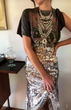 New Year’s Eve Festival Outfit, Jimmy Eat World Concert Outfit, Work Awards Dinner Outfit, Southwest Aesthetic Fashion, Bohemian Rock Style, Edgy Chic Outfits, Glam Rock Outfit For Women, Style Inspo Aesthetic, Sequin Clothing