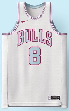 the chicago bulls'nike basketball jersey is displayed on a blue background in this image