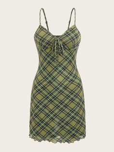 Multicolor Casual Collar Sleeveless Mesh Tartan Cami Embellished High Stretch  Women Dresses Y2k Dress, Mini Cami Dress, Shein Dress, Kawaii Clothes, Dream Clothes, Cami Dress, Spaghetti Strap Dresses, Fashion Online Shop, Pretty Dresses