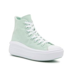 Converse-Chuck Taylor All Star Move High-Top Sneaker - Women's Upgrade your collection of casual kicks with the Chuck Taylor All Star Move sneakers from Converse. Thetried-and-true silhouette is offset by a foam molded midsole and platform that take the look higher. Complete with a bright hue, a cushioned insole for a comfortable fit, and detailed eyelets for a playful touch. Converse All Star Move, Converse Move, Chuck Taylor All Star Move, Shoes Green, Green Converse, Classic Sneakers, Converse Chuck Taylor All Star, Converse All Star, Chuck Taylor All Star