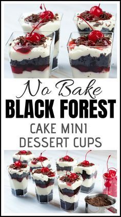 black forest cake mini dessert cups with cherries on top