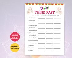 this is an image of a printable do - it - yourself think fast game