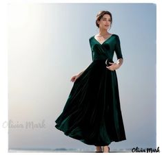 Olivia Mark - Velvet Evening Gown with Flared Long Sleeve and Mandarin Collar High Waist Maxi Dress, Velvet Evening Gown, Vintage Velvet Dress, Velvet Dress Long, Long Sleeve Evening Gowns, Long Sleeve Velvet Dress, Outfits Dress, Womens Sheath Dress, Velvet Maxi Dress