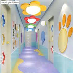 an image of a hallway that looks like it has been painted with different colors and shapes